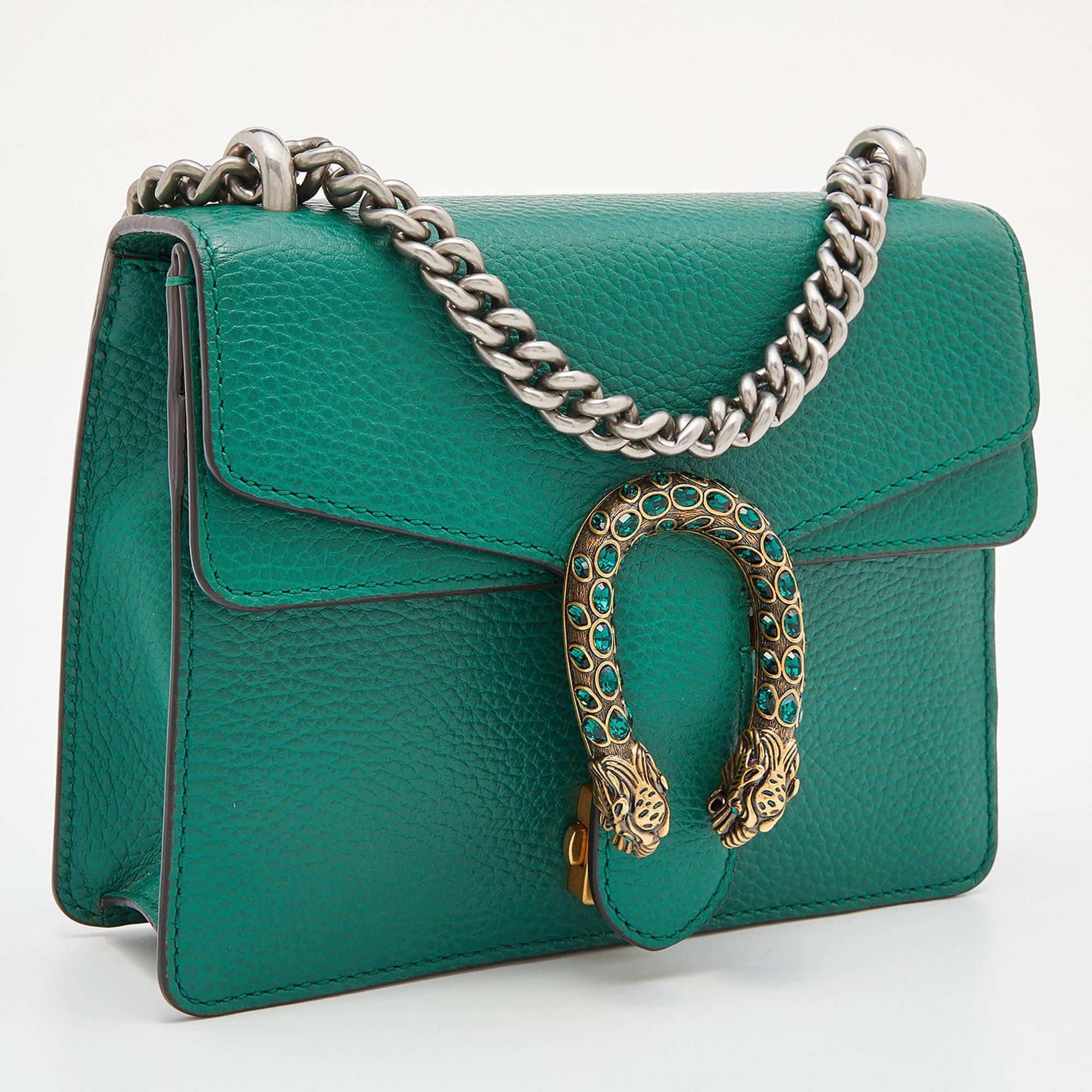 Women's Gucci Green Leather Mini Dionysus Shoulder Bag