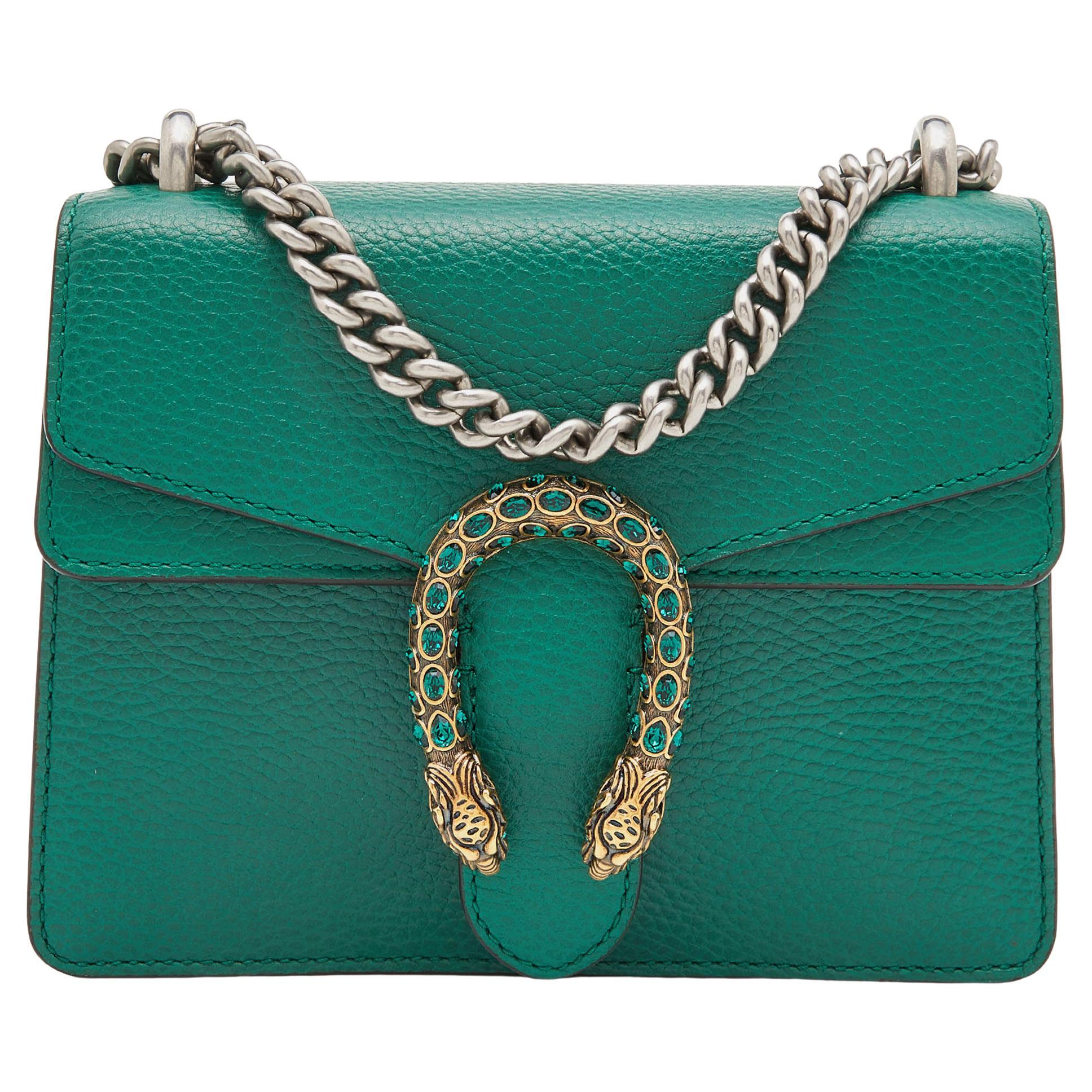 Gucci, Bags, New Gucci Dionysus Chain Wallet Mini Woc Leather Green Bag
