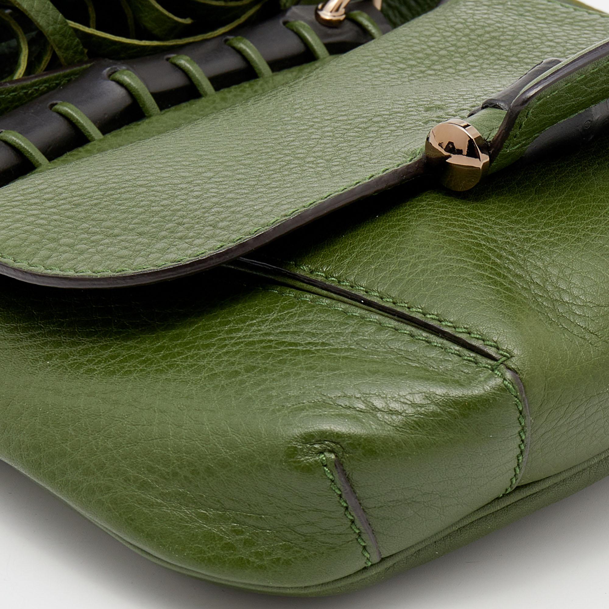 Gucci Green Leather Nouveau Fringe Crossbody Bag 3