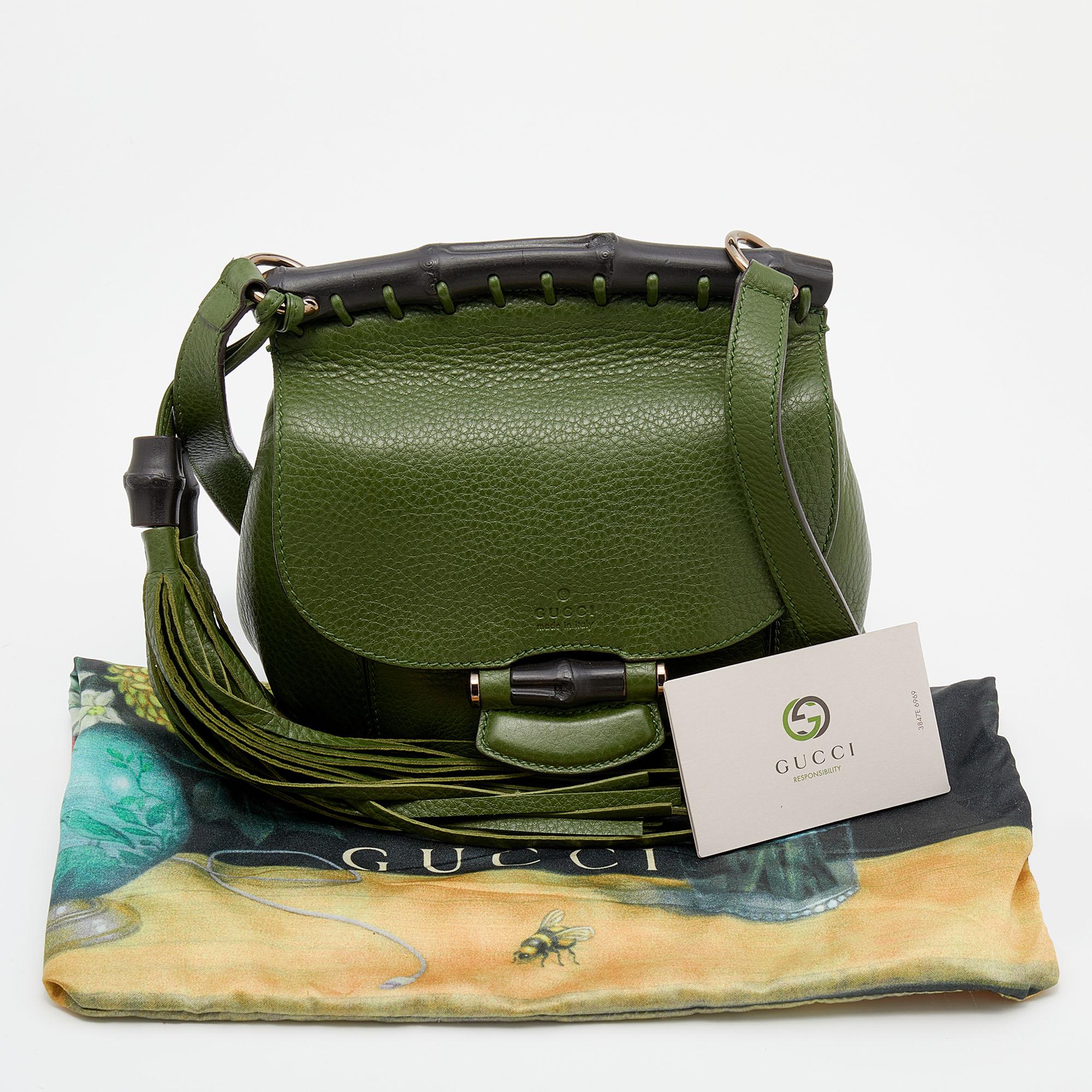 Gucci Green Leather Nouveau Fringe Crossbody Bag 4