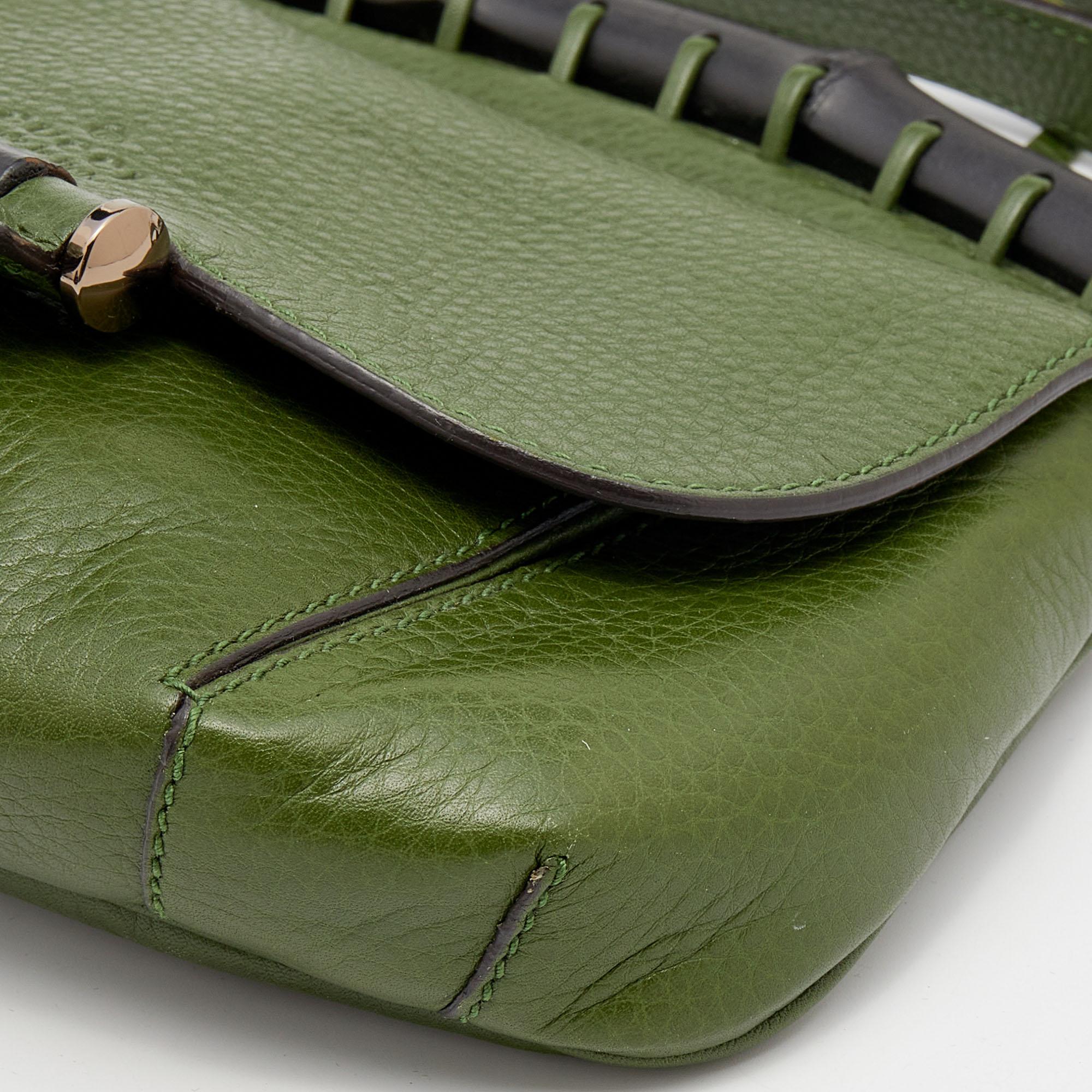 Gucci Green Leather Nouveau Fringe Crossbody Bag 2