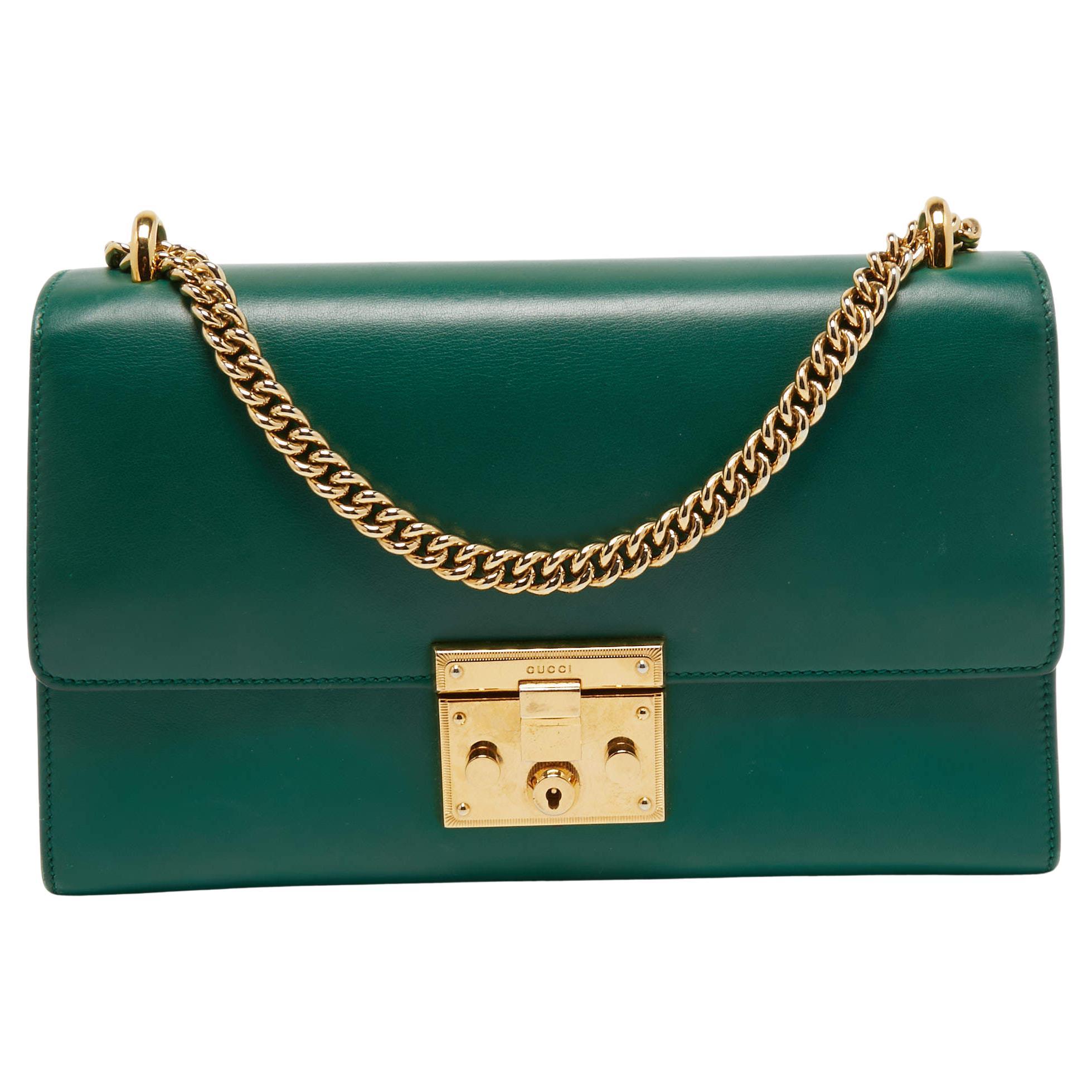 Gucci Green Leather Padlock Shoulder Bag