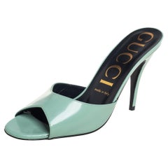 Gucci Grün Leder Peep Toe Pantoletten Sandalen Größe 38,5