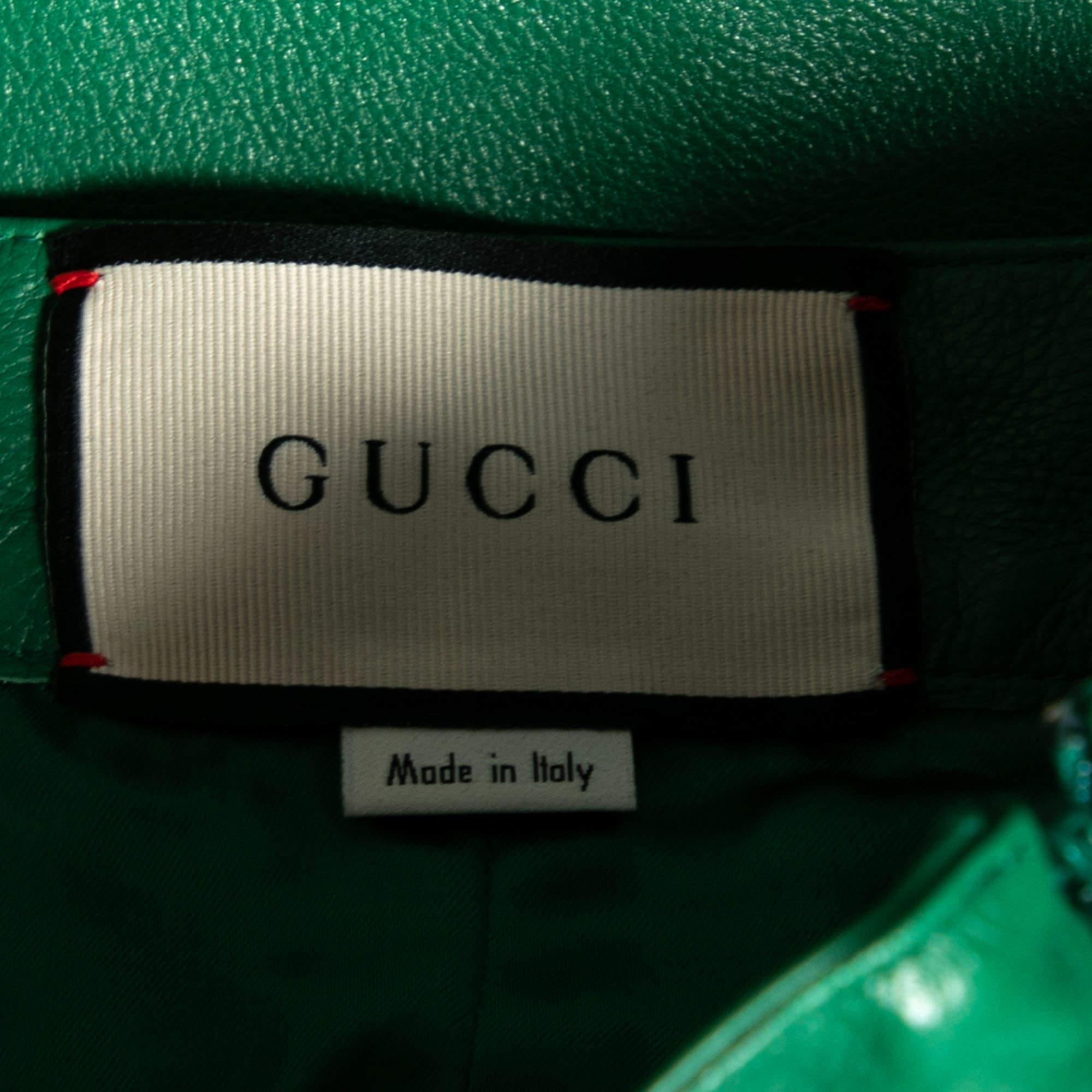 Women's Gucci Green Leather Pencil Midi Skirt M For Sale