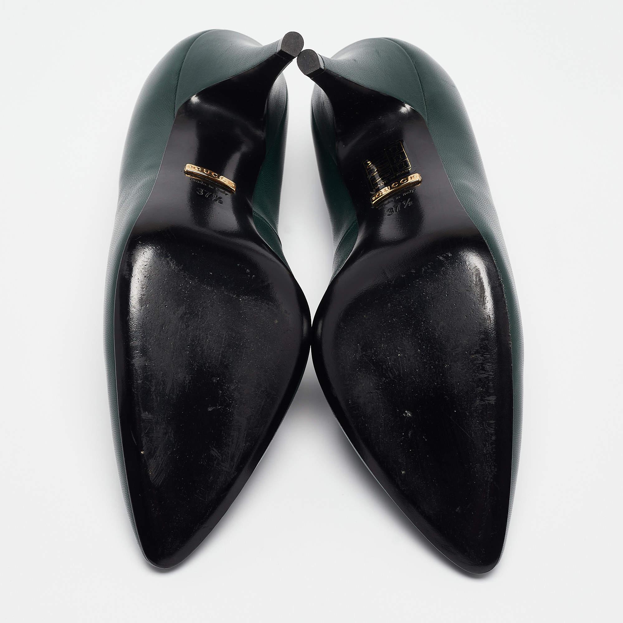 Gucci Green Leather Pointed Toe Pumps Size 37.5 1