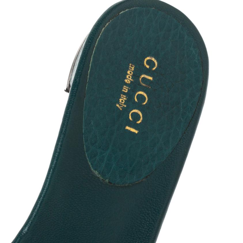 Women's Gucci Green Leather Sachalin Buckle Detail Flat Slides Size 35.5