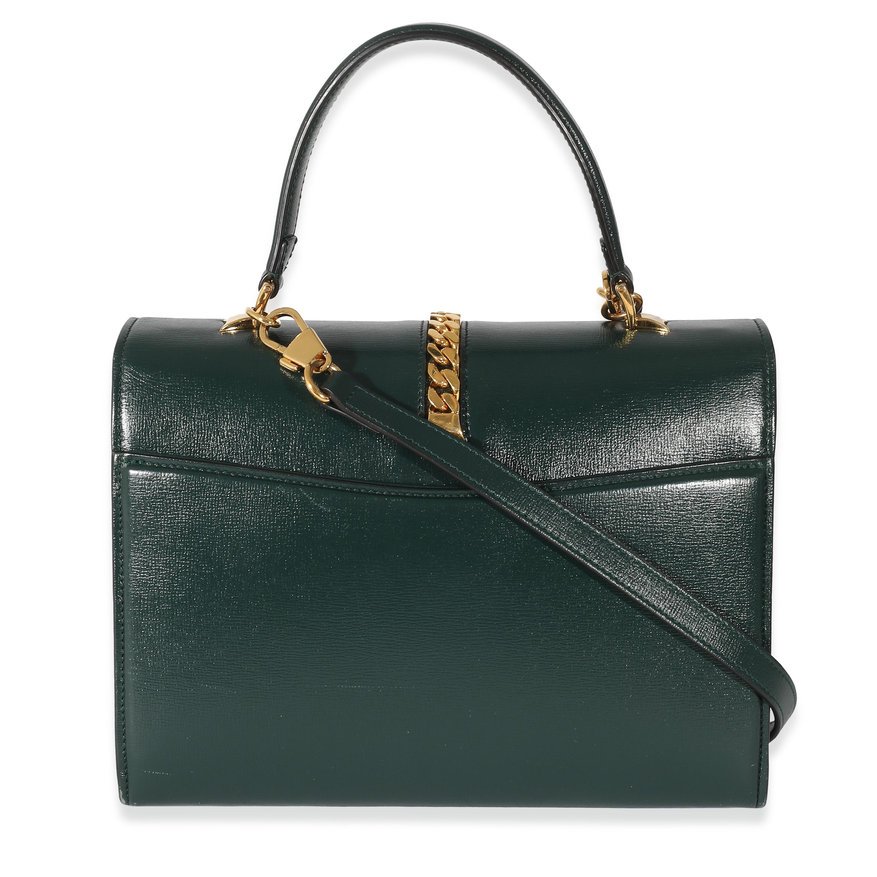 Black Gucci Green Leather Small 1969 Sylvie Top Handle Bag For Sale