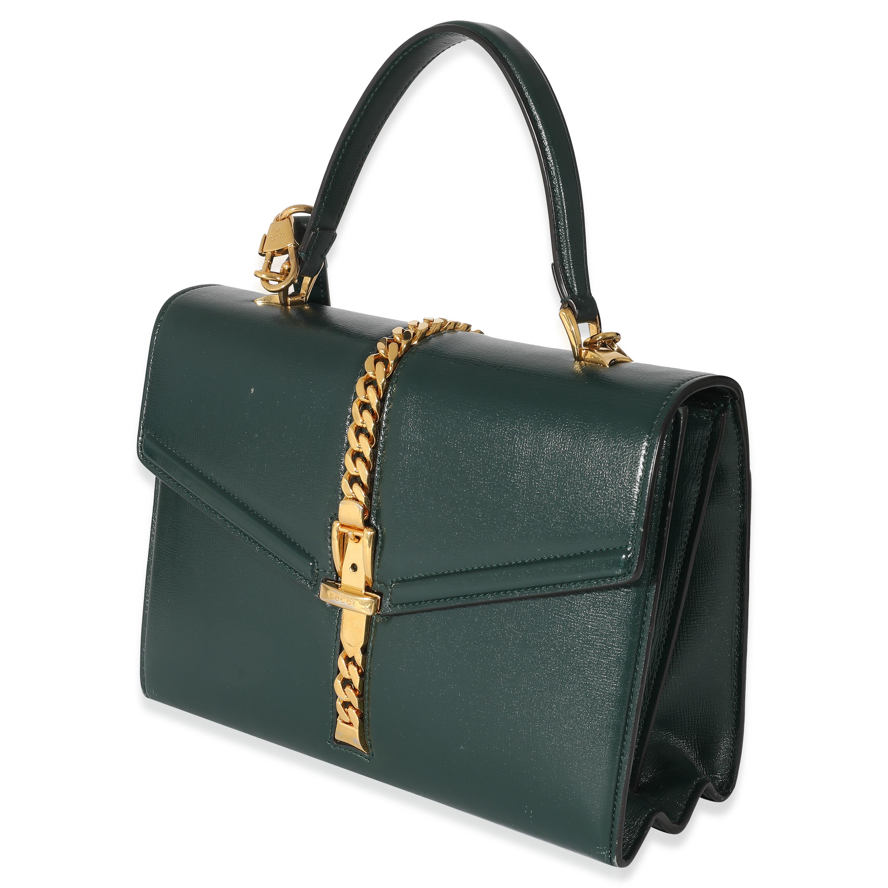Gucci Green Leather Small 1969 Sylvie Top Handle Bag In Excellent Condition For Sale In New York, NY