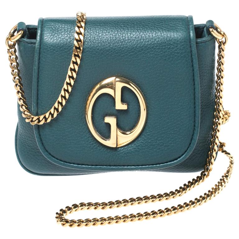 Gucci Green Leather Small 1973 Chain Crossbody Bag