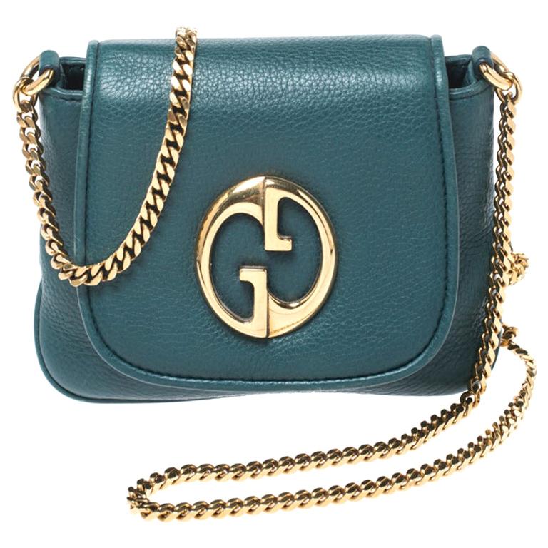 Gucci Green Leather Small 1973 Chain Crossbody Bag at 1stDibs