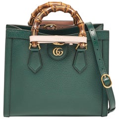 Gucci Green Leather Small Bamboo Diana Tote