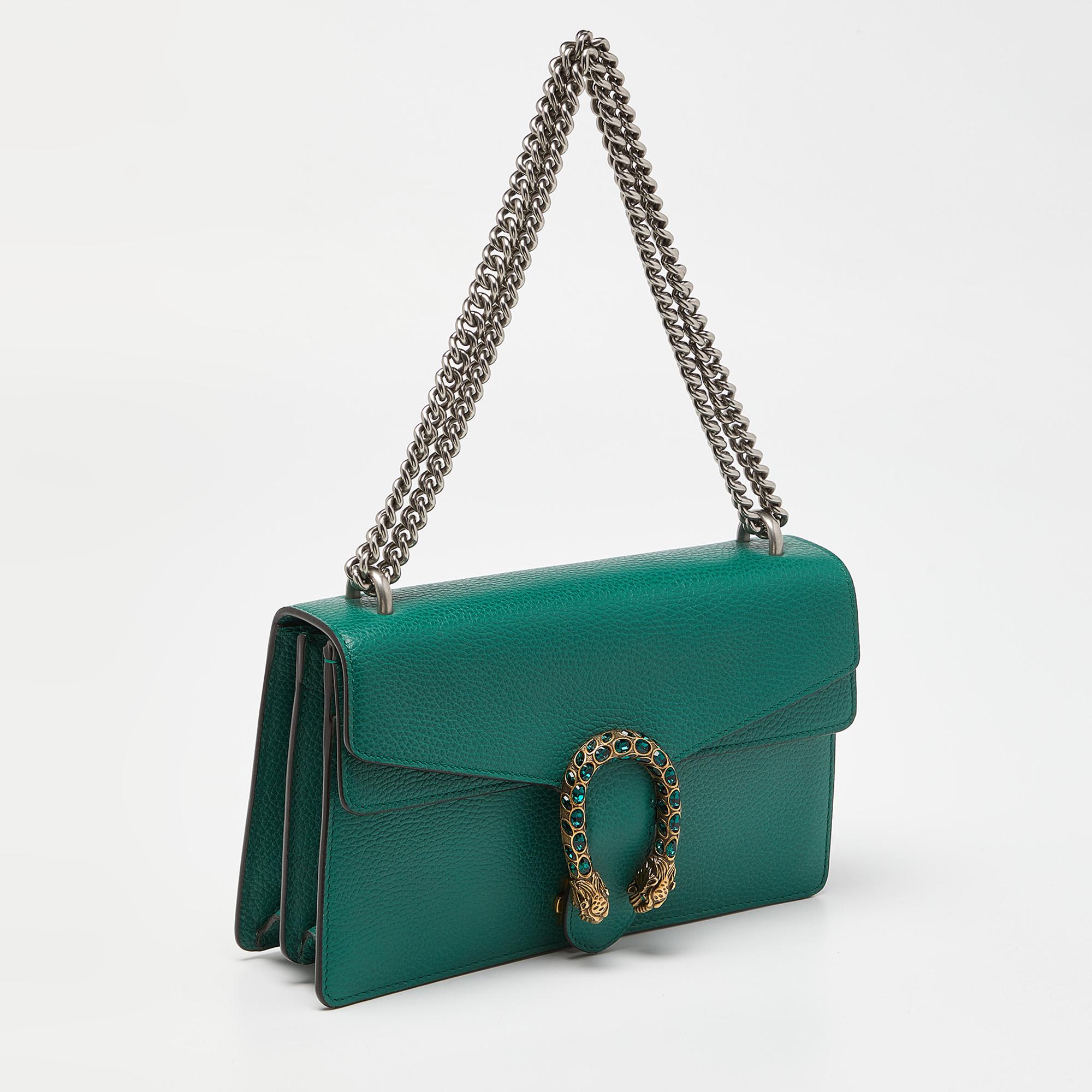 Women's Gucci Green Leather Small Dionysus Crystals Shoulder Bag For Sale
