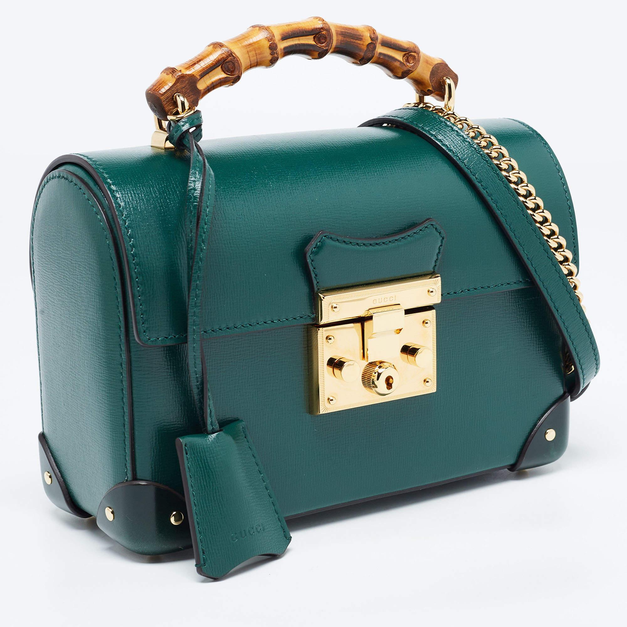 Women's Gucci Green Leather Small Padlock Bamboo Shoulder Bag