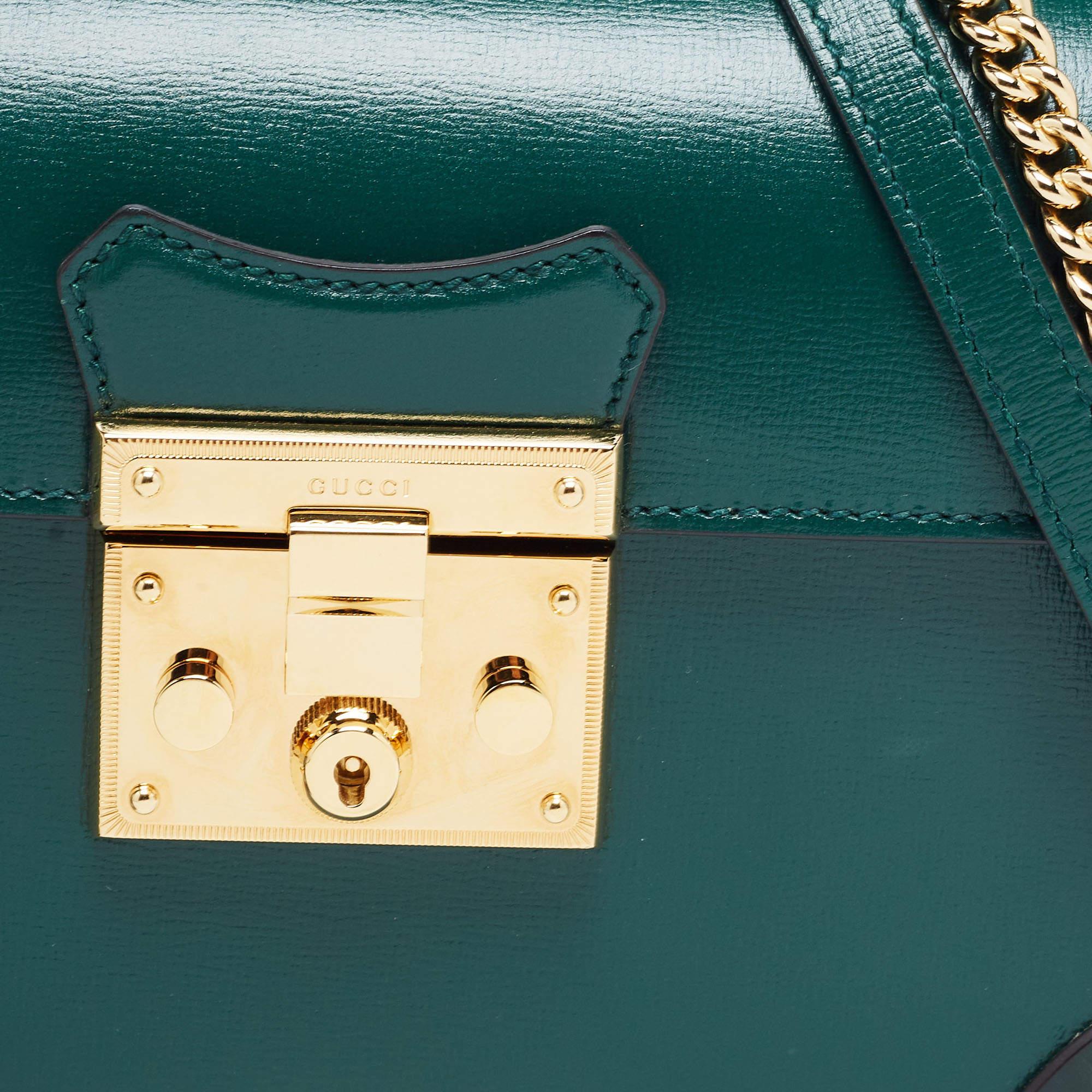 Gucci Green Leather Small Padlock Bamboo Shoulder Bag 2