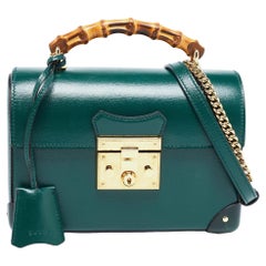 Gucci Green Leather Small Padlock Bamboo Shoulder Bag