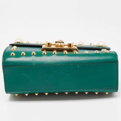 Gucci Green Leather Small Pearl Studded Padlock Shoulder Bag