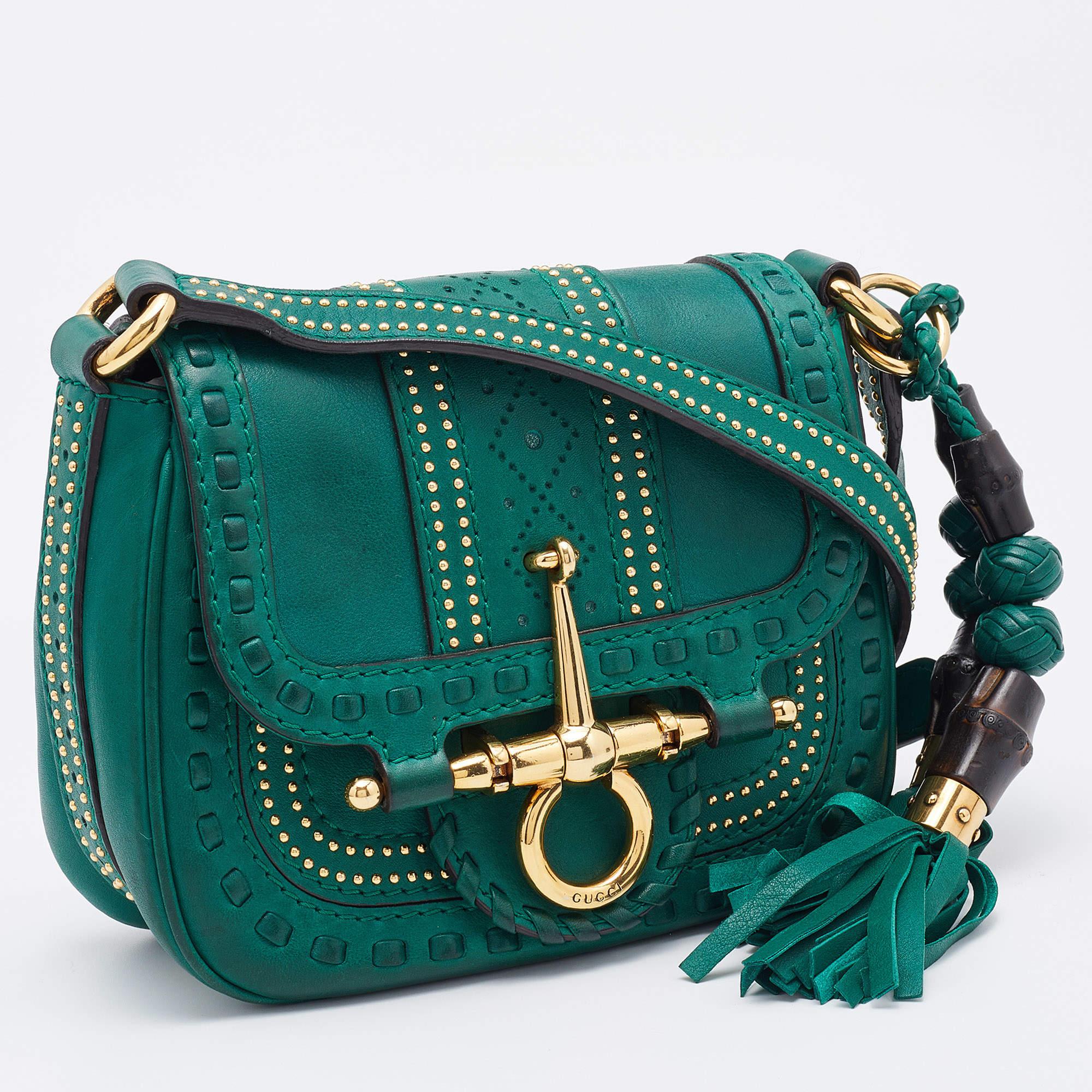 Gucci Green Leather Small Snaffle Bit Shoulder Bag In Good Condition In Dubai, Al Qouz 2