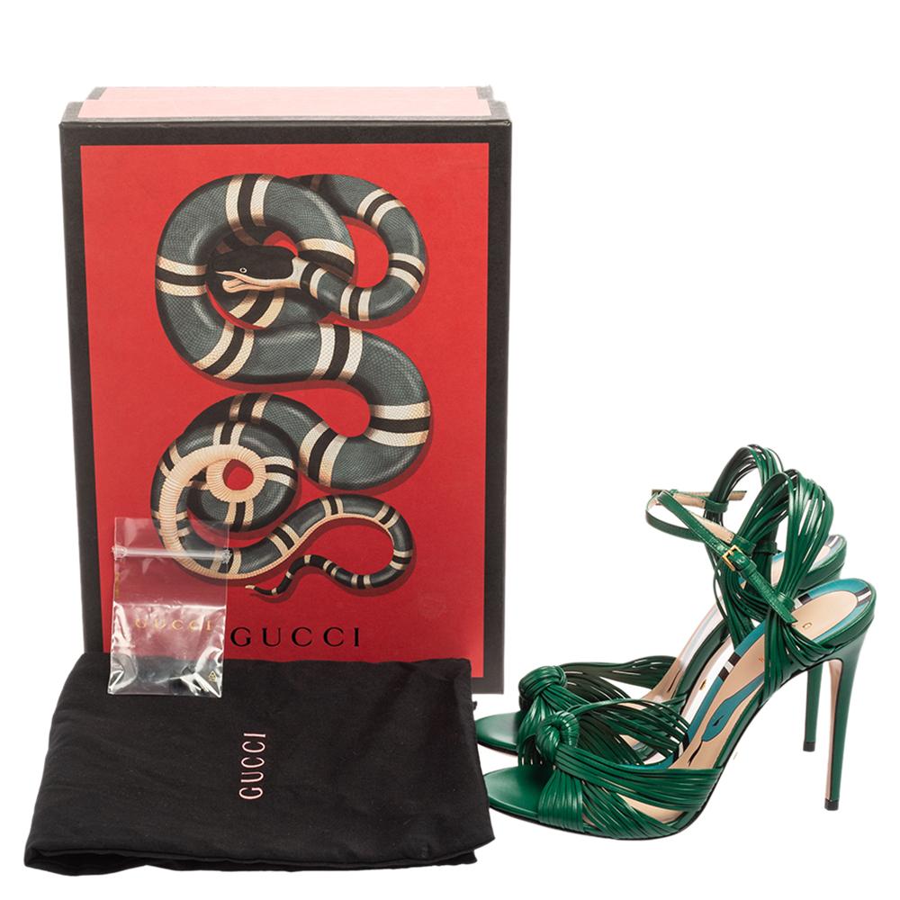 Gucci Green Leather Strappy Allie Knot Sandals Size 37 1