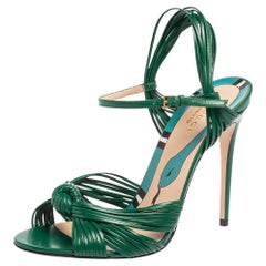 Gucci Green Leather Strappy Allie Knot Sandals Size 37