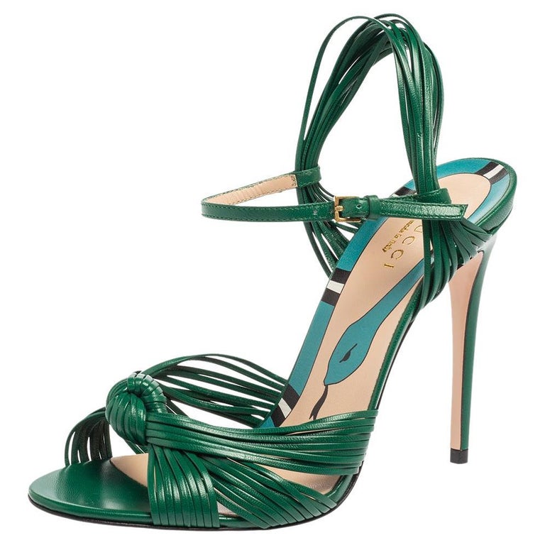 Gucci Green Leather Strappy Allie Knot Sandals Size 37 at 1stDibs
