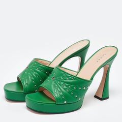 Gucci Green Leather Studded Platform Slide Sandals Size 41