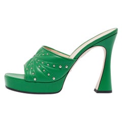Gucci Green Leather Studded Platform Slide Sandals Size 41