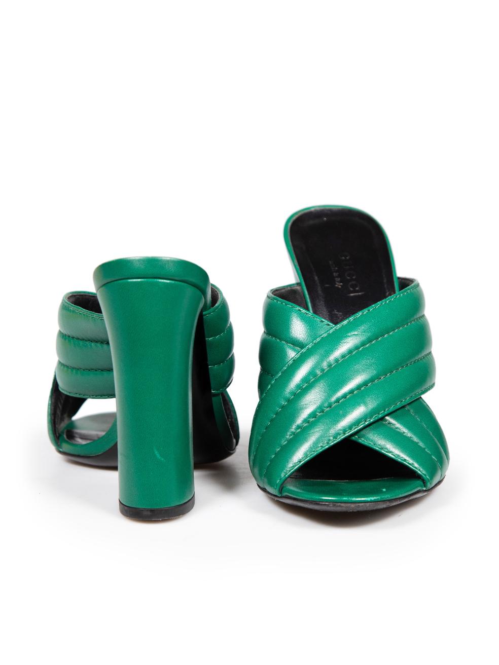Gucci Green Leather Webby Strap Mules Size IT 36 In Excellent Condition For Sale In London, GB