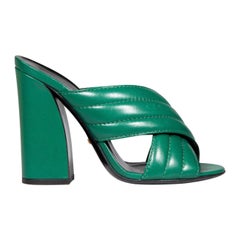 Gucci Green Leather Webby Strap Mules Size IT 36