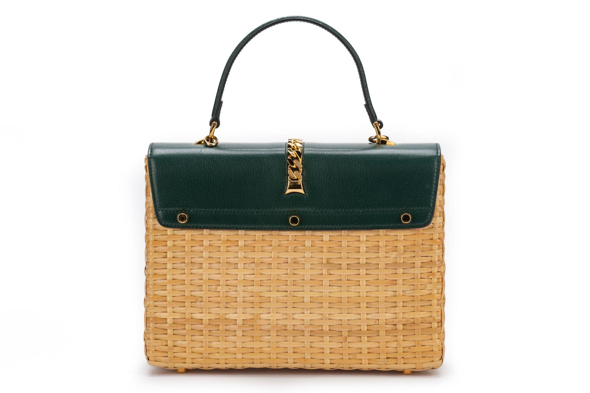 Women's Gucci Green Leather Wicker Bag New For Sale