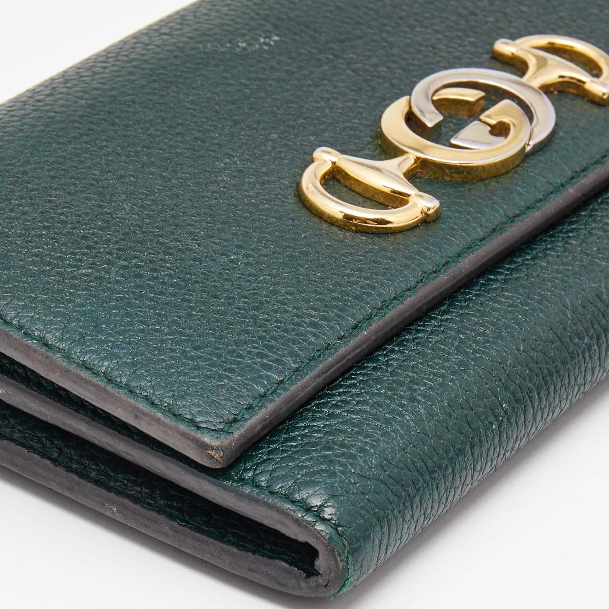 Gucci Green Leather Zumi Wallet In Good Condition In Dubai, Al Qouz 2