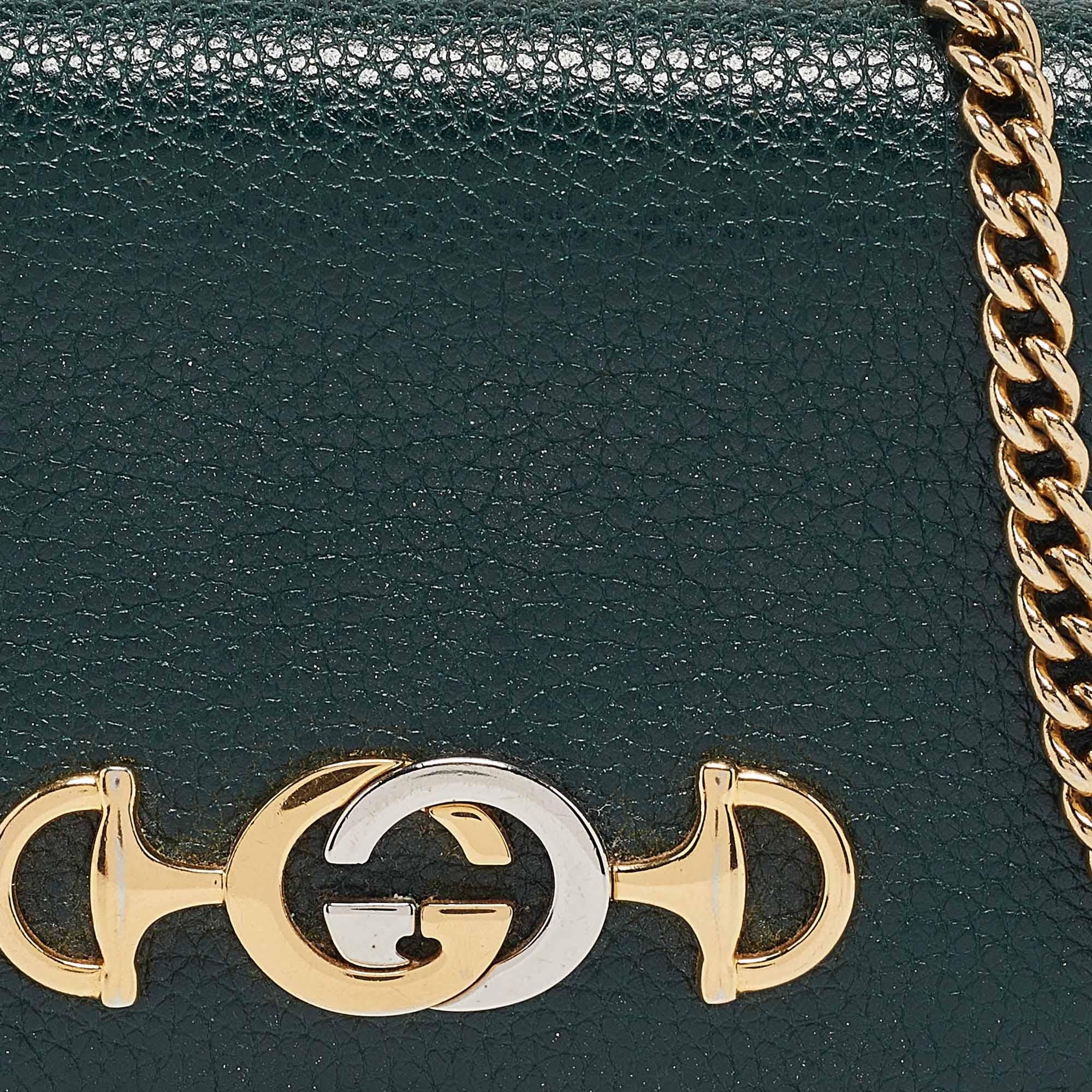 Gucci Green Leather Zumi Wallet On Chain 1