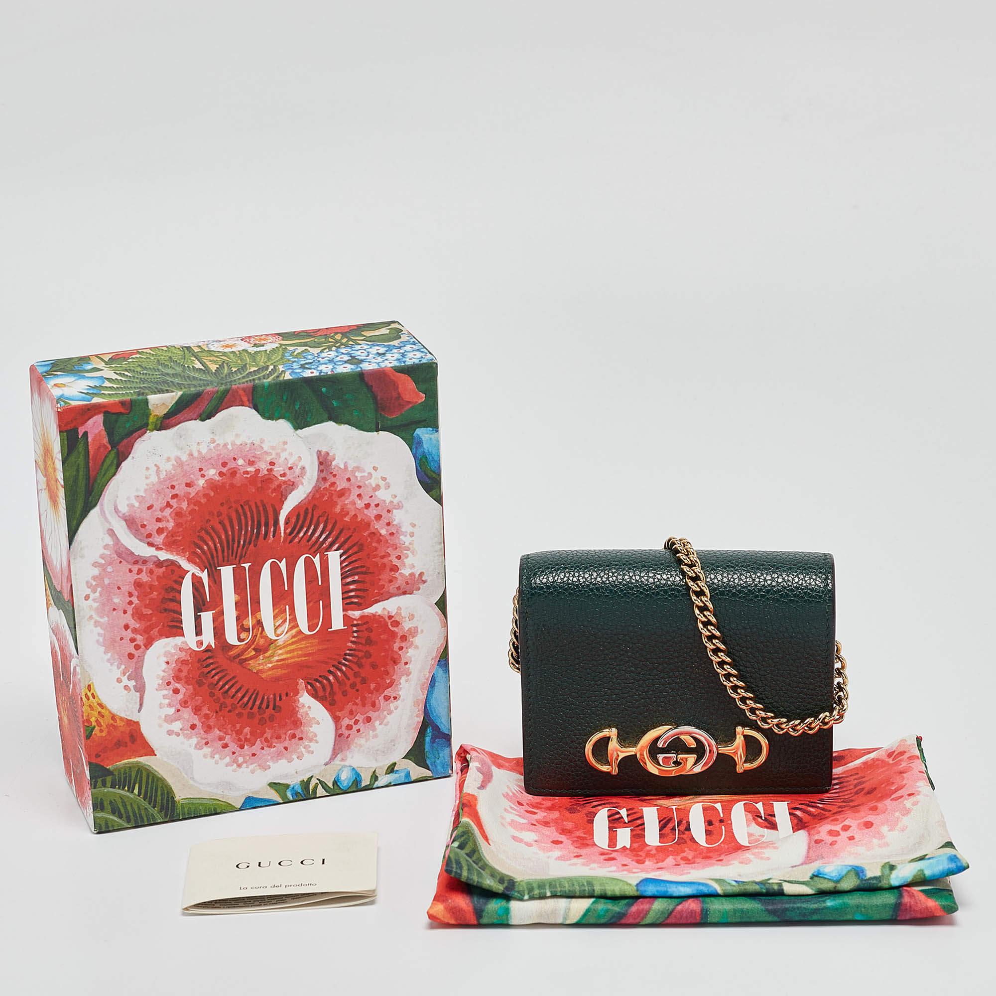 Gucci Green Leather Zumi Wallet On Chain 3