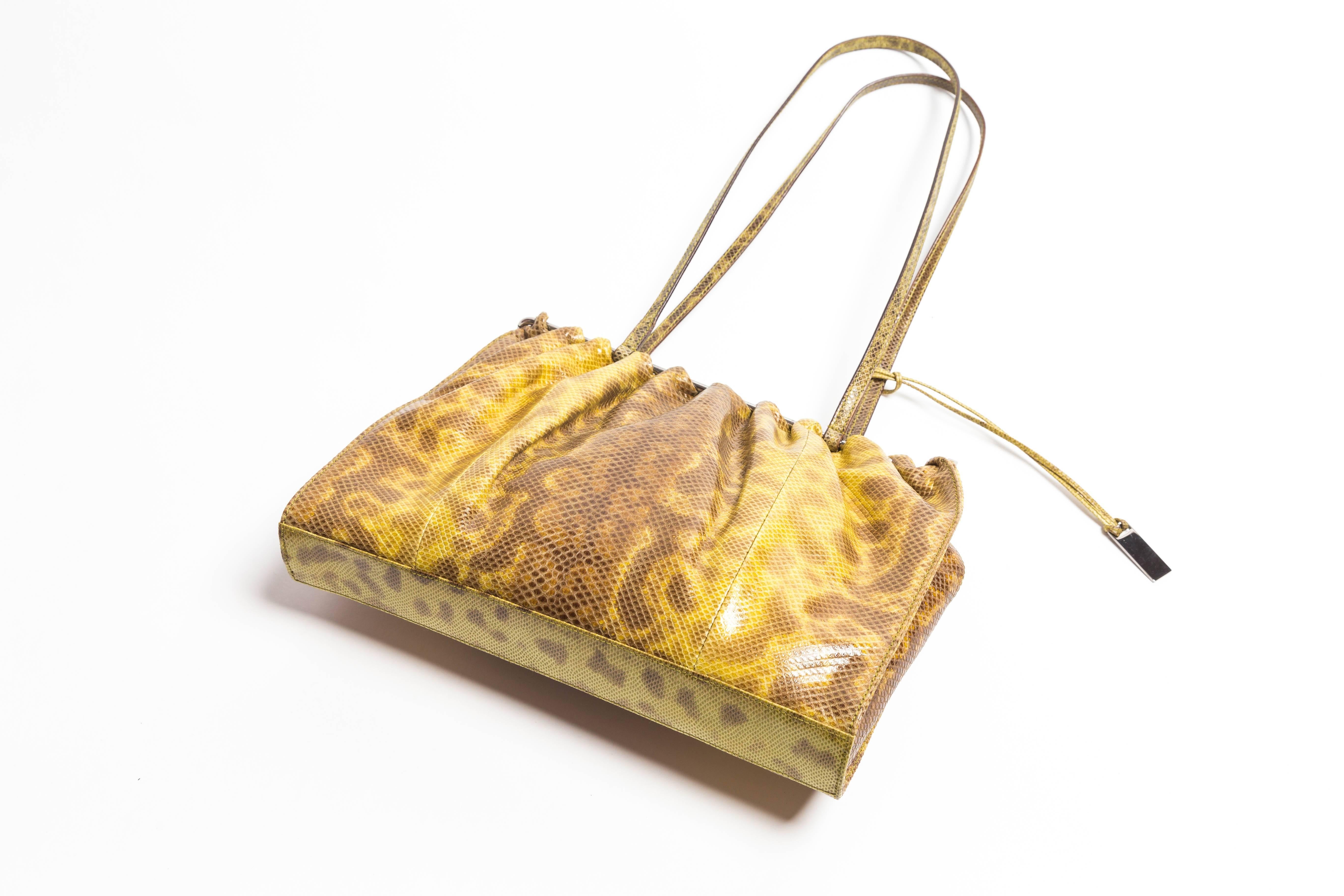 Brown Gucci Green Lizard Shoulder Bag with Dustbag