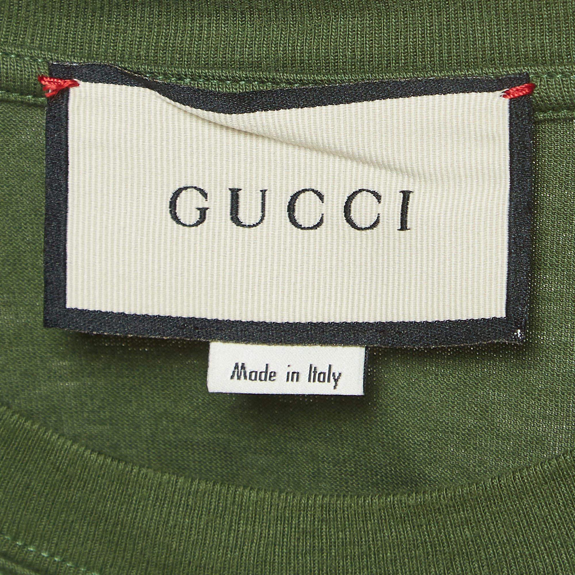 Gucci Green Manifesto Mask Print Cotton Crew Neck T-Shirt XS In Excellent Condition In Dubai, Al Qouz 2