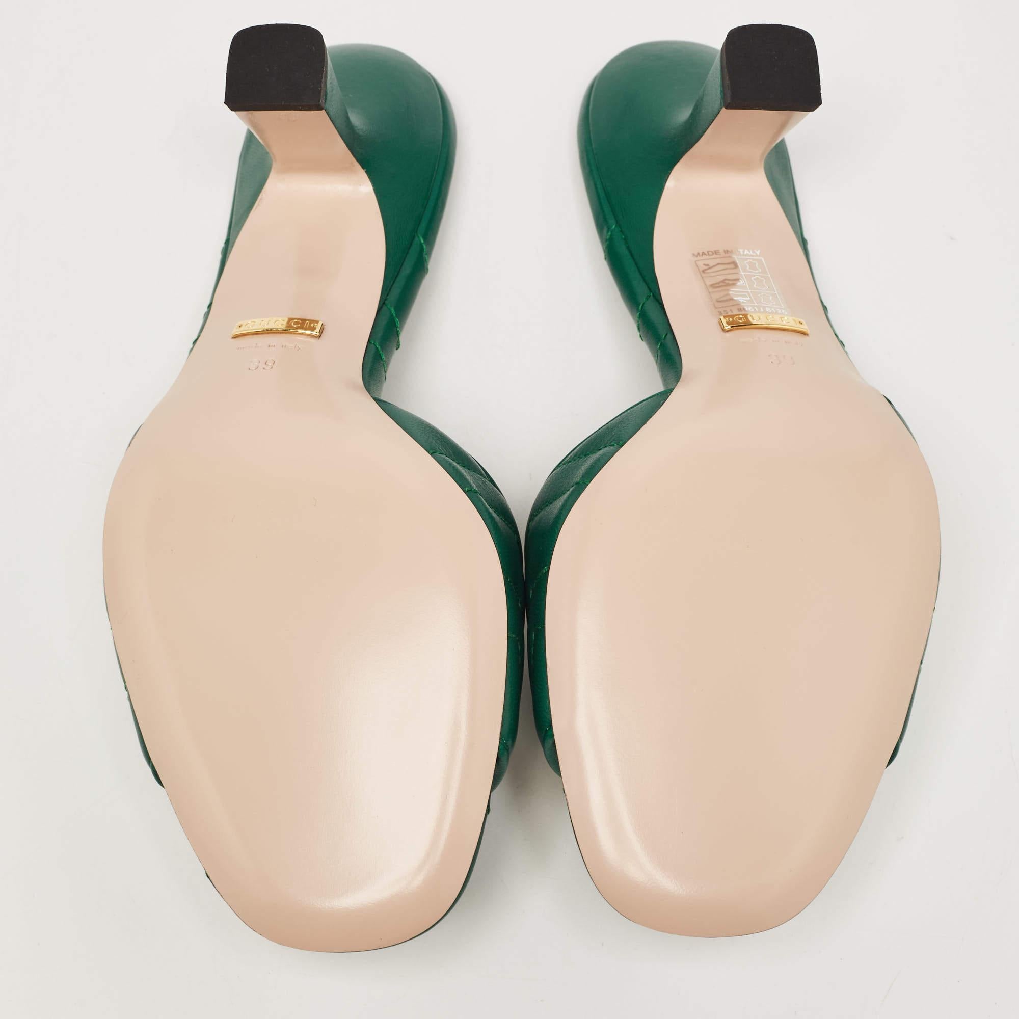 Women's Gucci Green Matelassé Leather Double G Slide Sandals Size 39