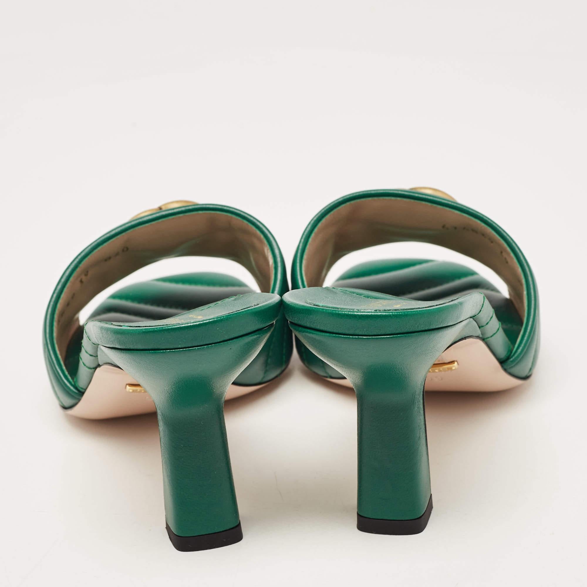 Gucci Green Matelassé Leather Double G Slide Sandals Size 39 1