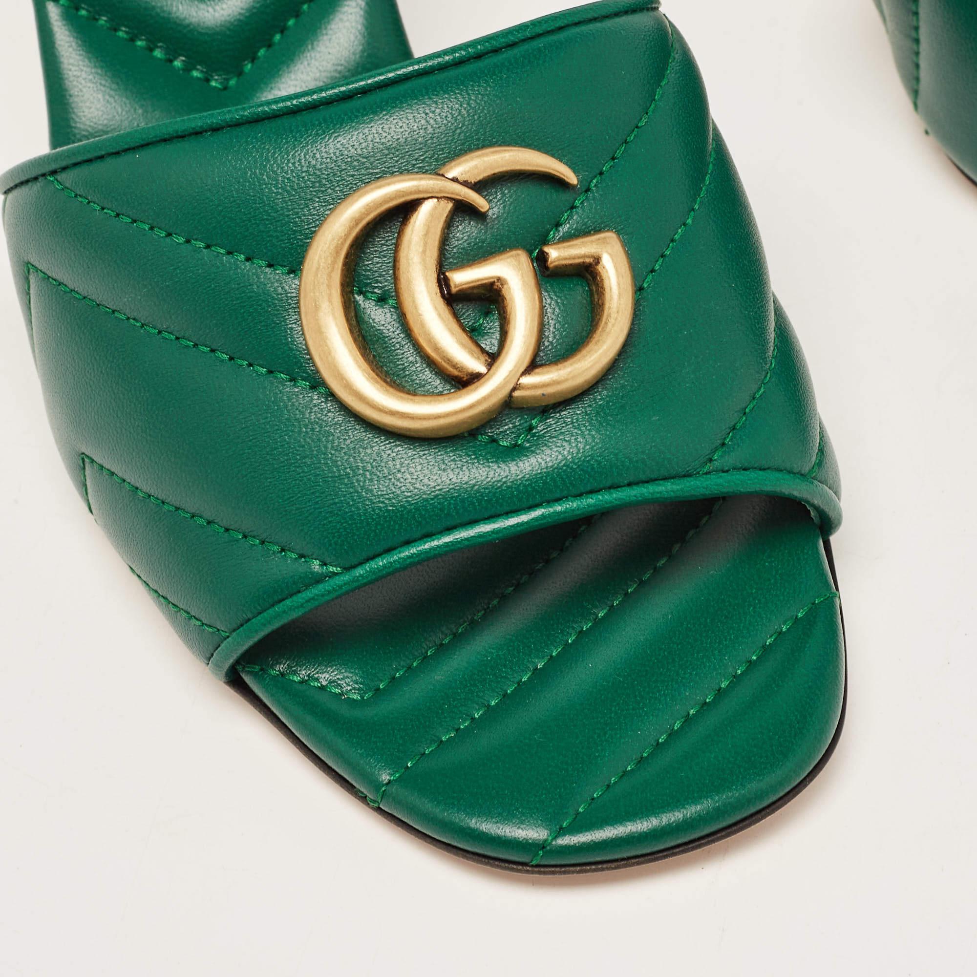 Gucci Green Matelassé Leather Double G Slide Sandals Size 39 2