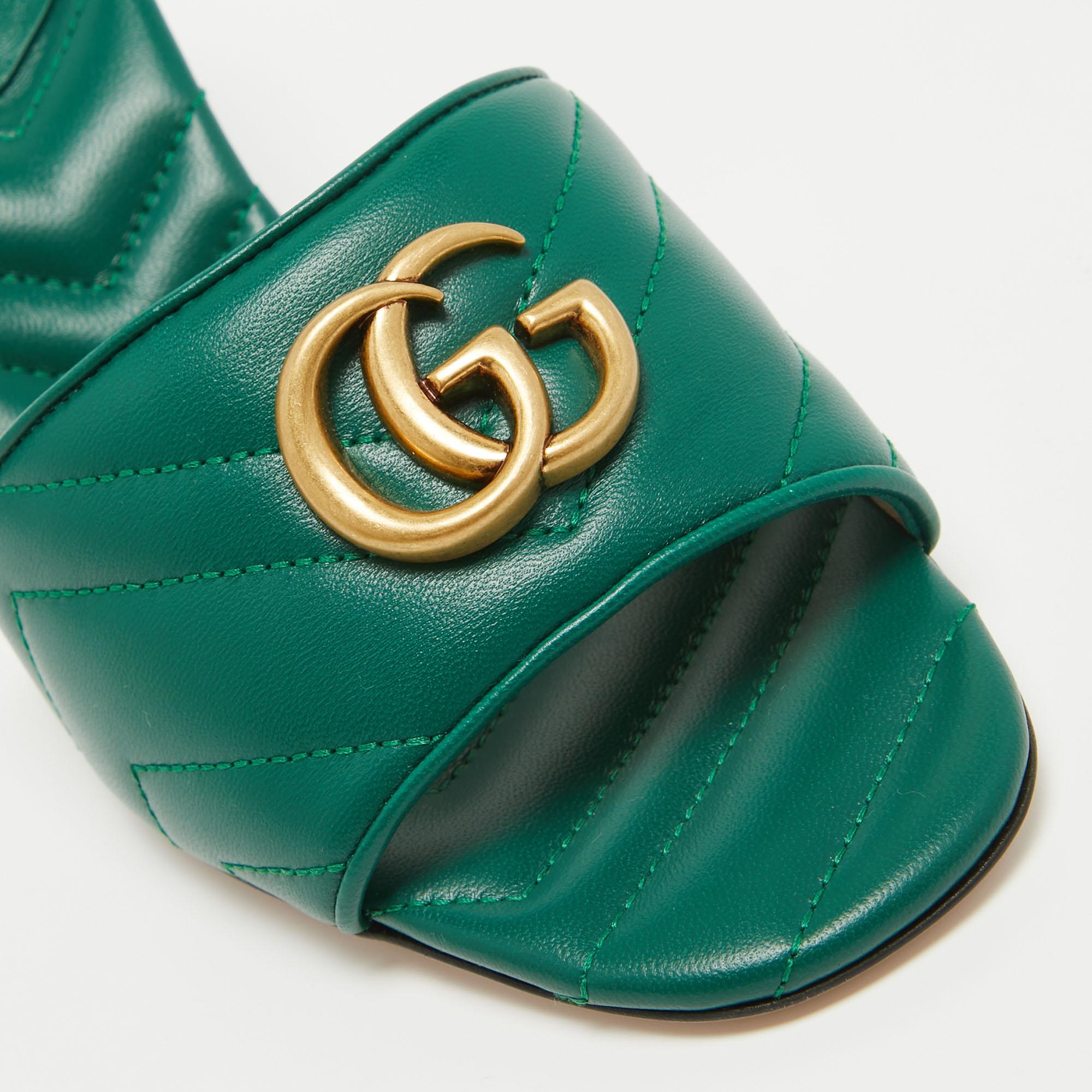 Gucci Green Matelassé Leather Double G Slide Sandals Size 39 2