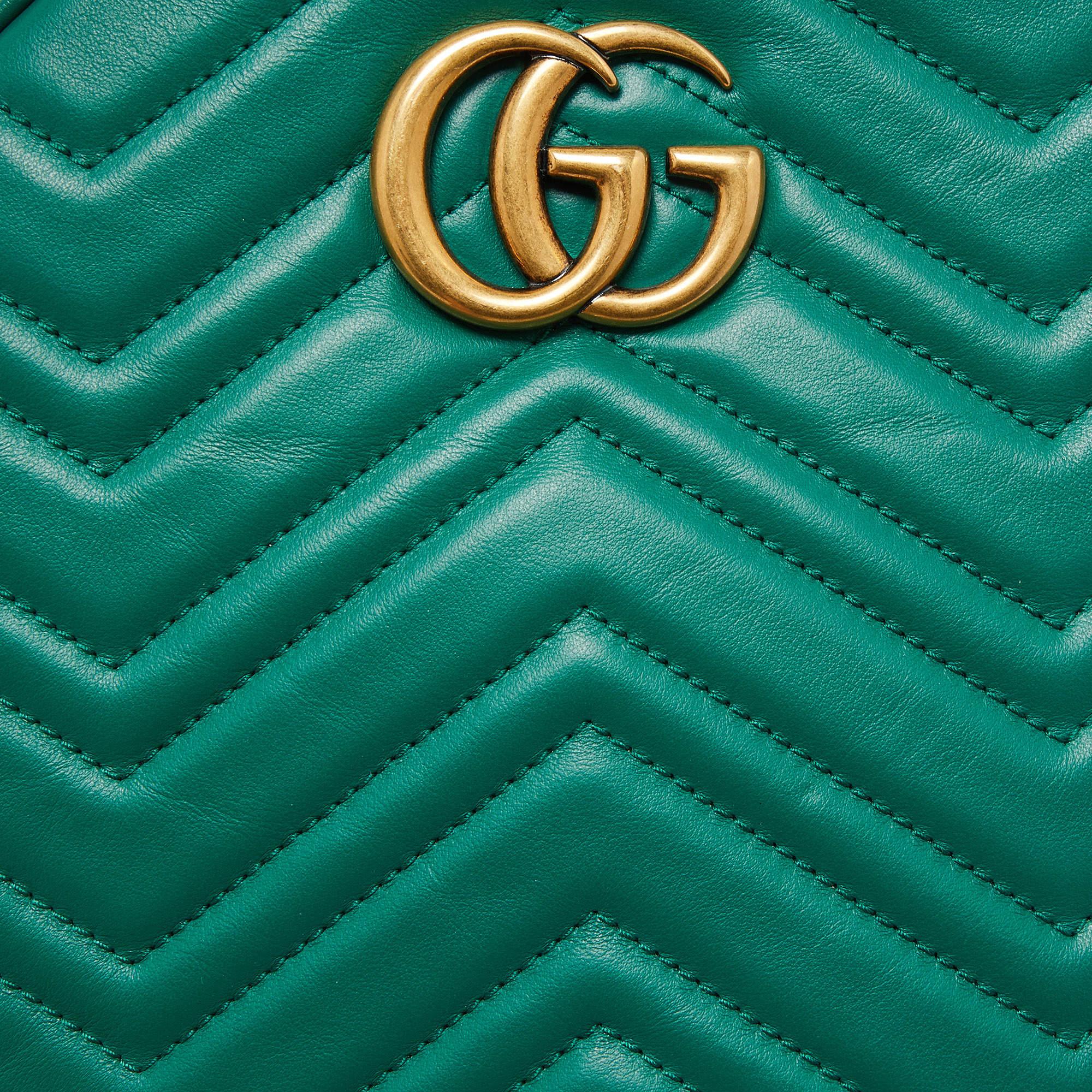 Gucci Green Matelassé Leather GG Marmont Backpack For Sale 8
