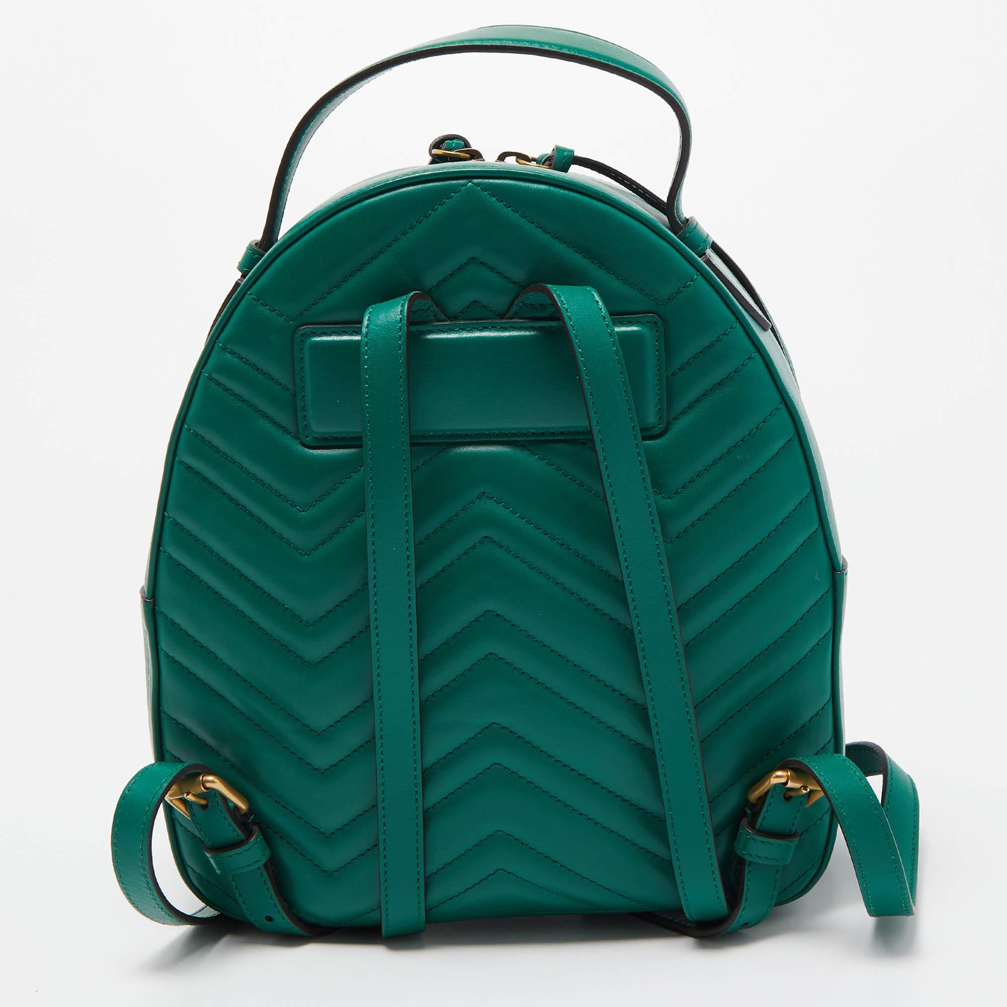 Gucci Green Matelassé Leather GG Marmont Backpack For Sale 9