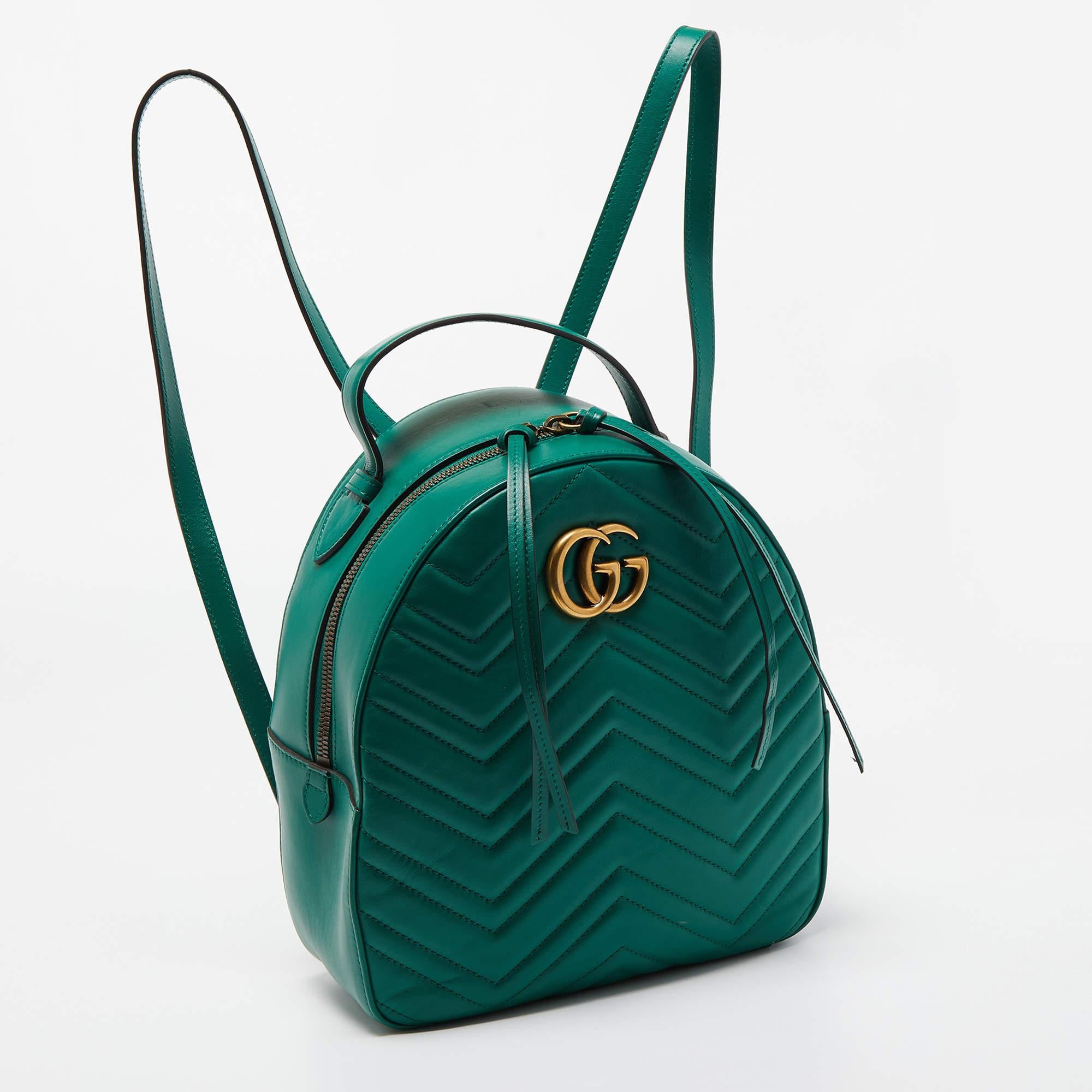 This Gucci backpack in green is carefully crafted to offer you a luxurious accessory you will cherish. It is marked by high quality and enduring appeal. Invest in it today!

