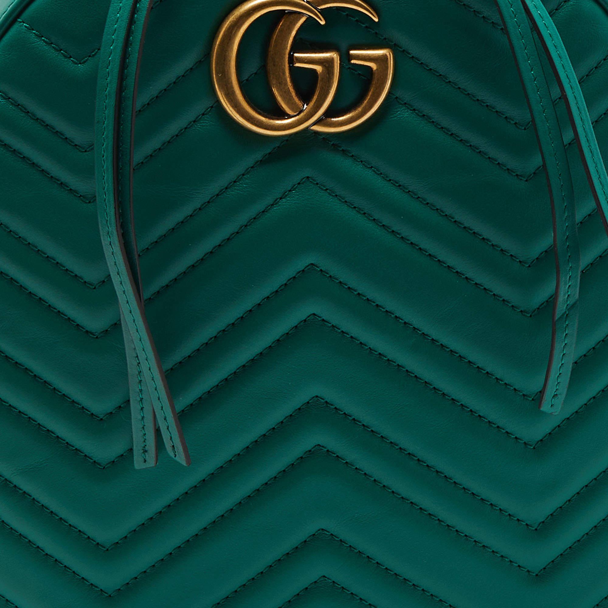 Gucci Green Matelassé Leather GG Marmont Backpack For Sale 3