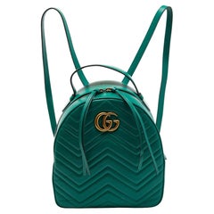 Used Gucci Green Matelassé Leather GG Marmont Backpack