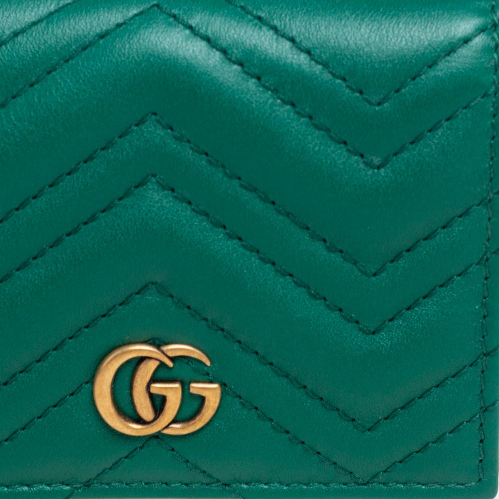 Gucci Green Matelassé Leather GG Marmont Card Case 4