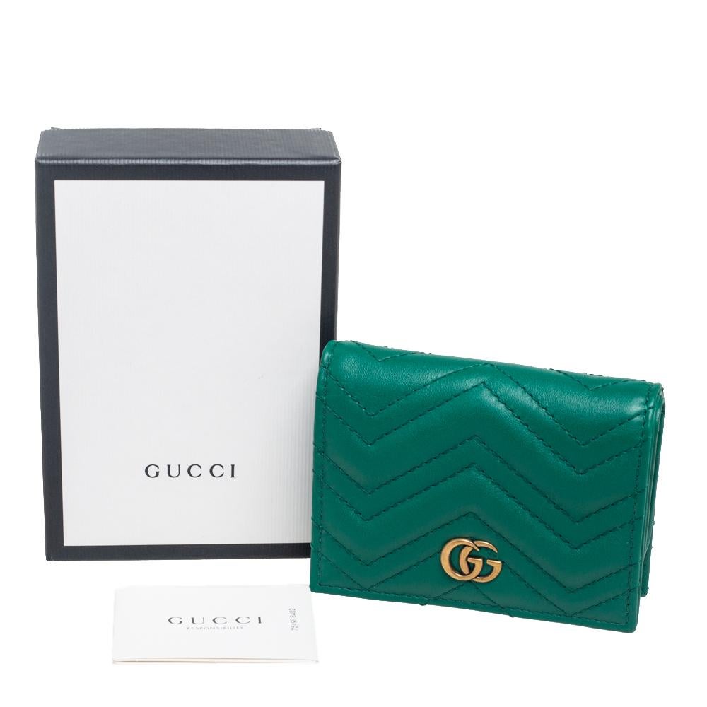 Gucci Green Matelassé Leather GG Marmont Card Case 5