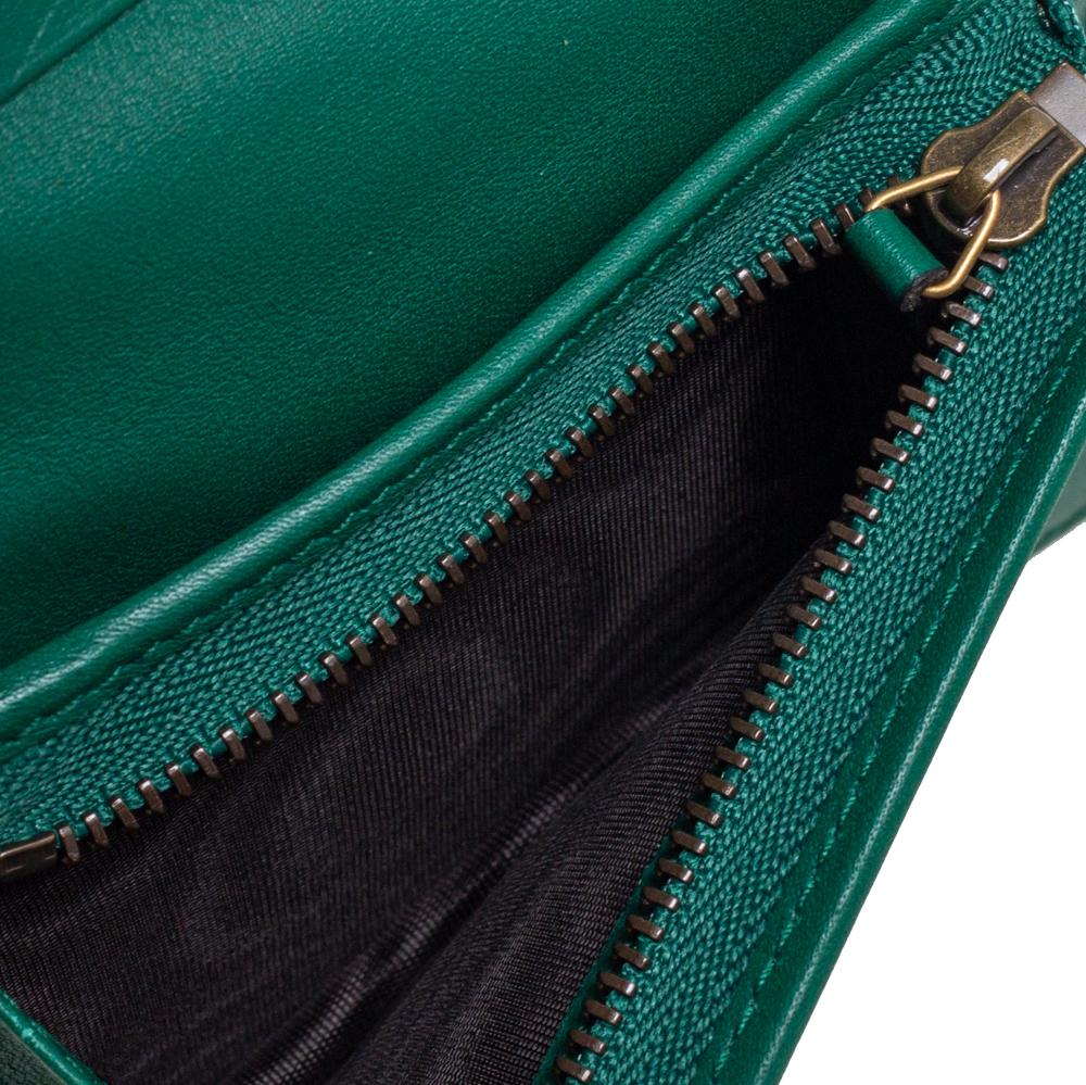 Women's Gucci Green Matelassé Leather GG Marmont Card Case