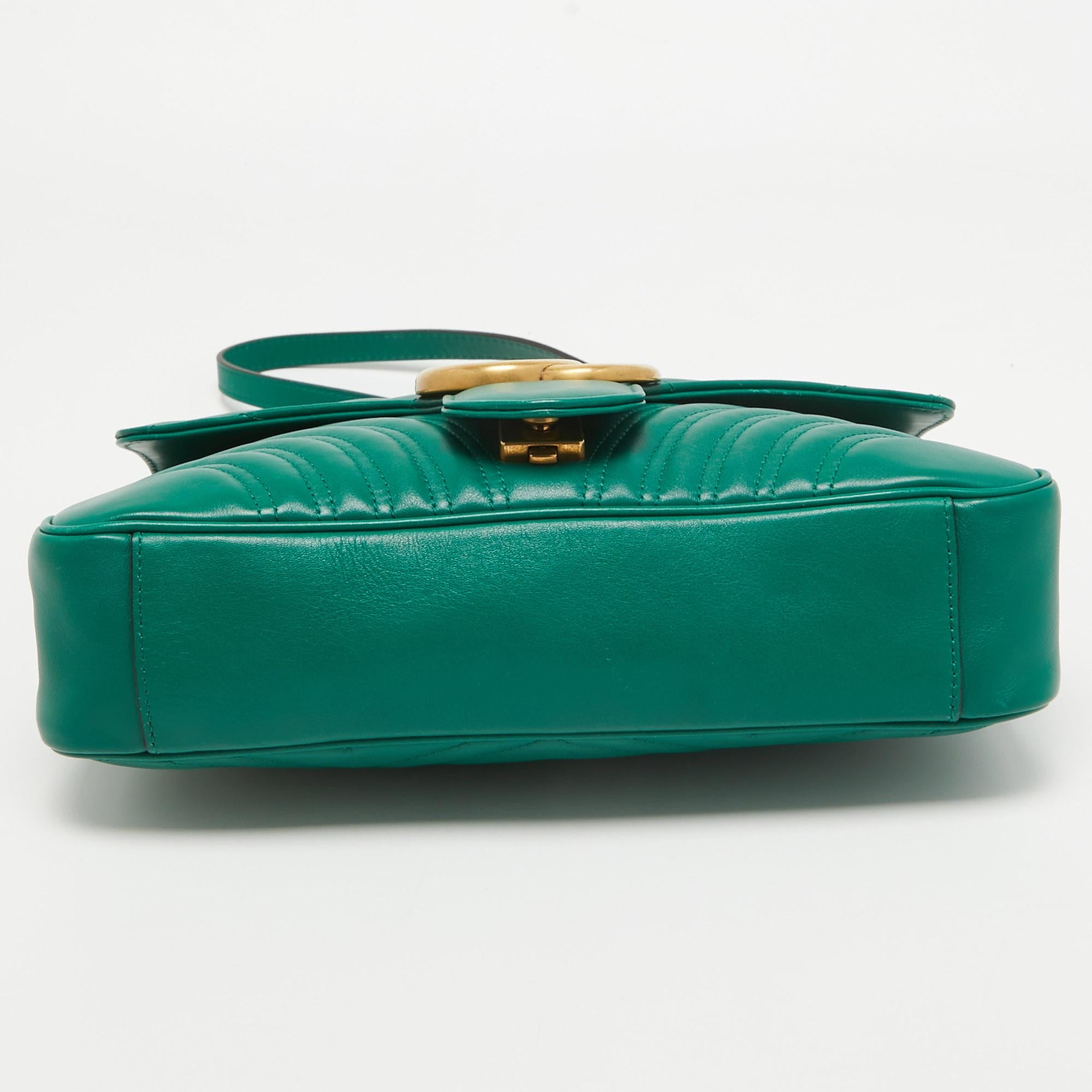Gucci Green Matelassé Leather Medium GG Marmont Shoulder Bag 6