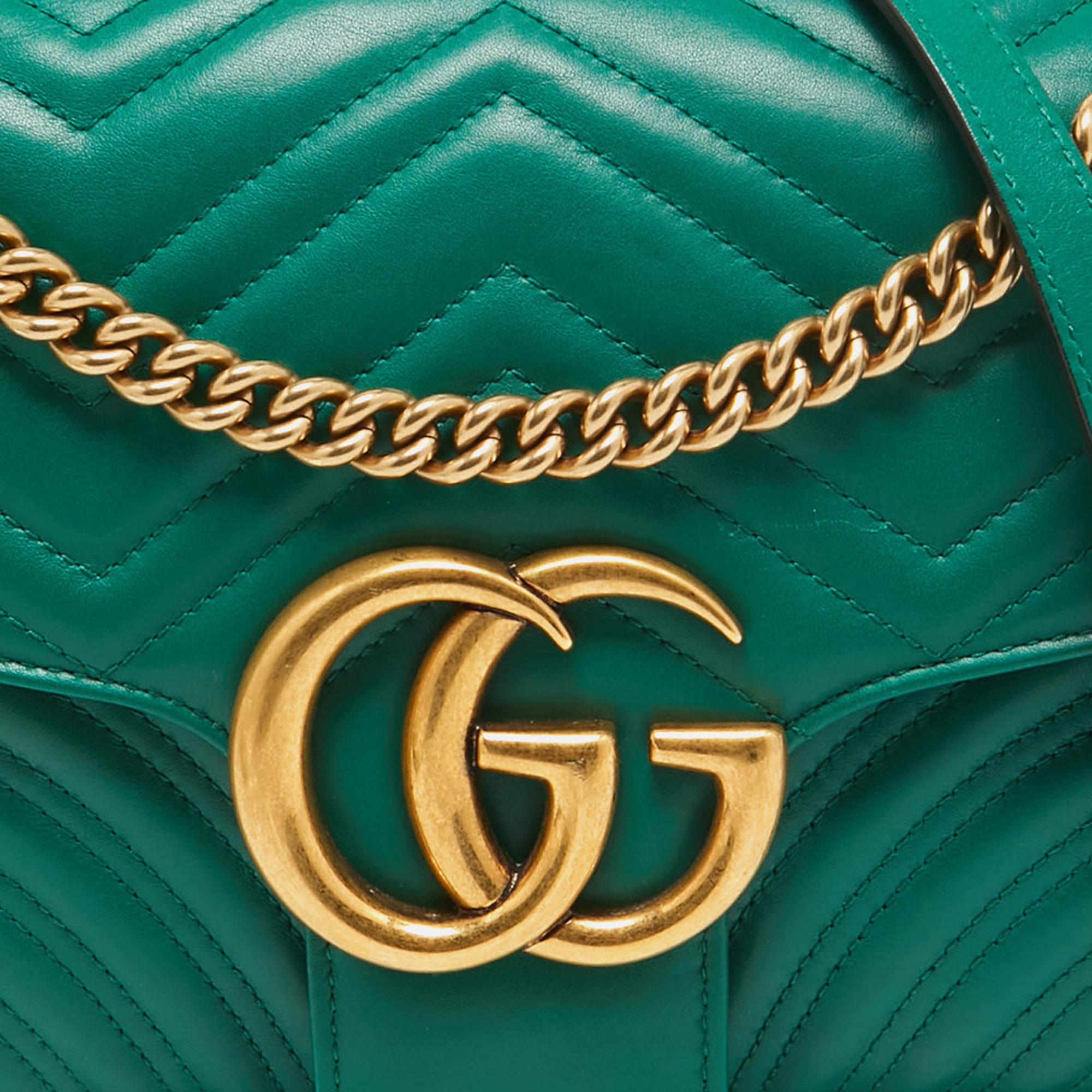 Gucci Green Matelassé Leather Medium GG Marmont Shoulder Bag 9
