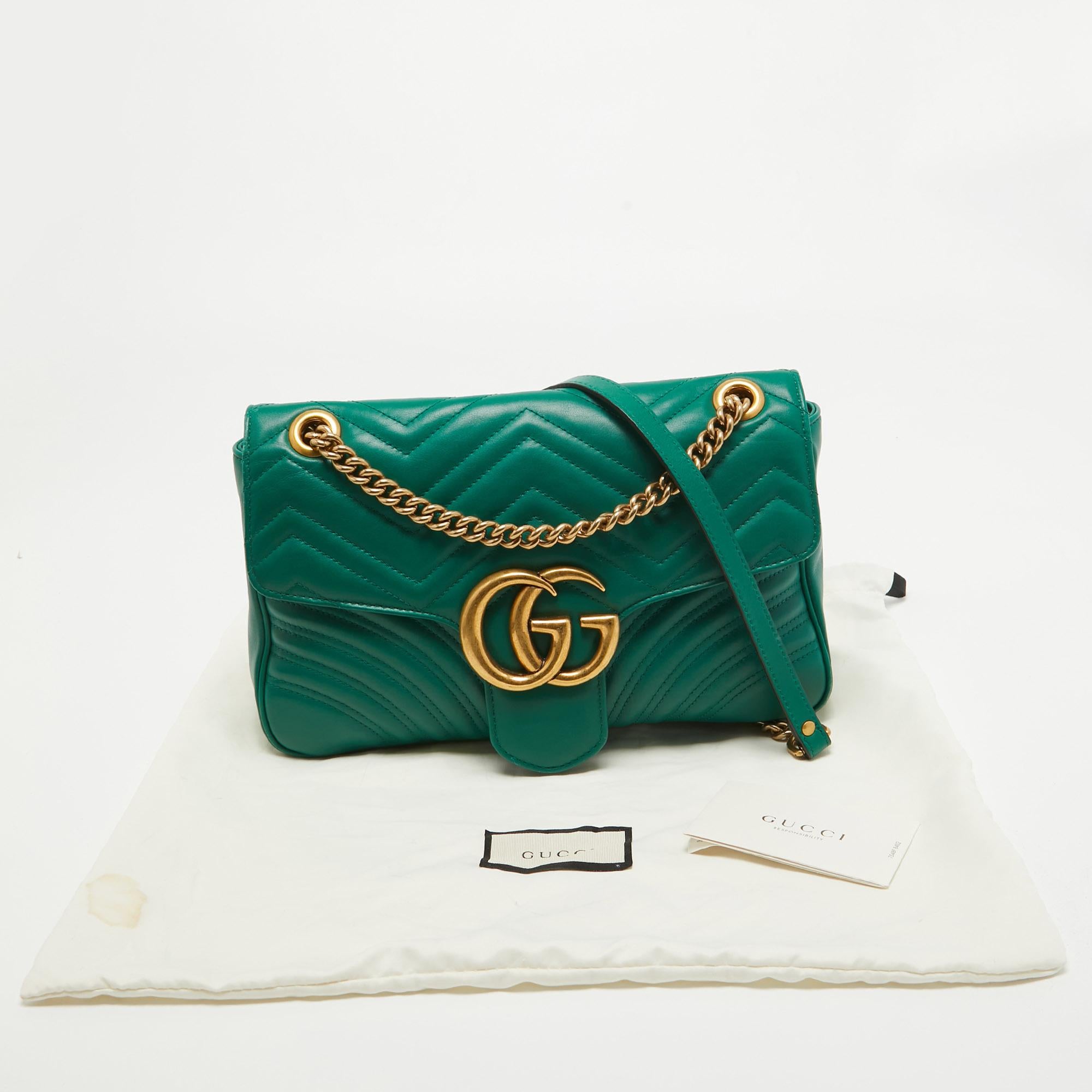 Gucci Green Matelassé Leather Medium GG Marmont Shoulder Bag 10