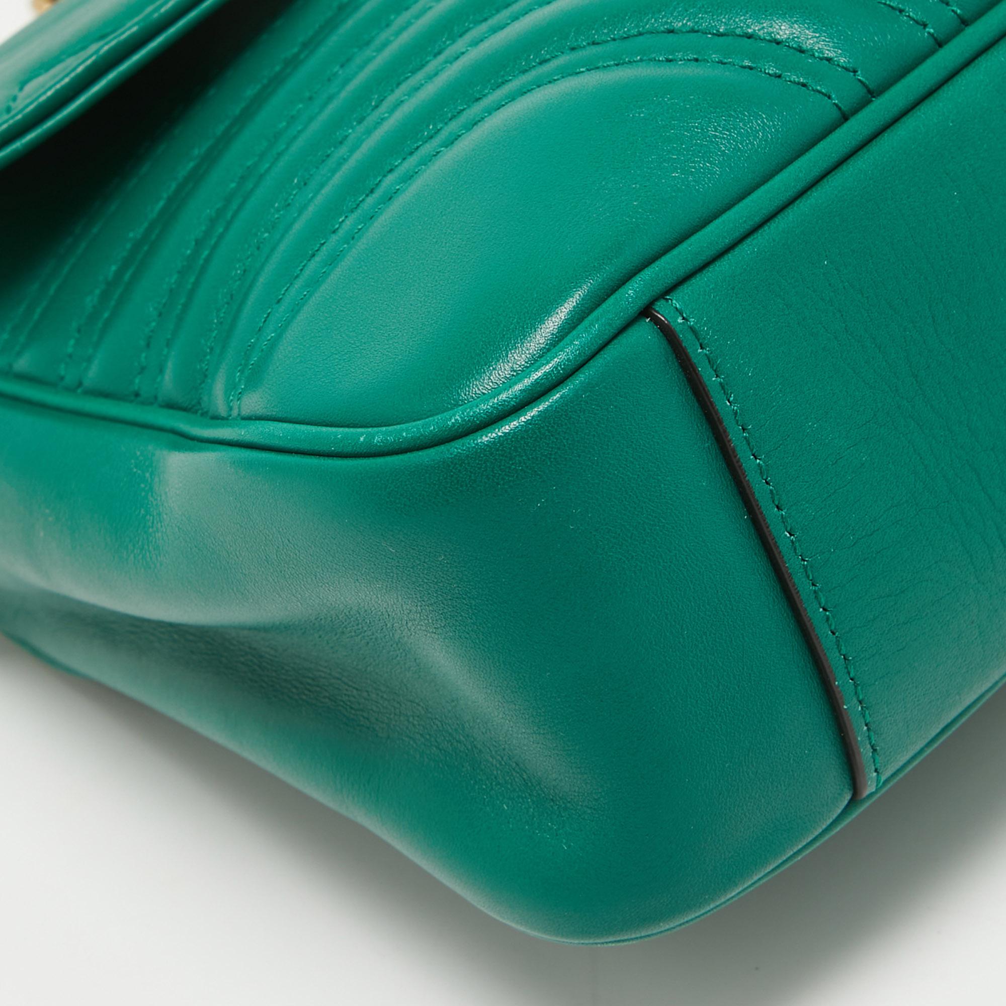Women's Gucci Green Matelassé Leather Medium GG Marmont Shoulder Bag